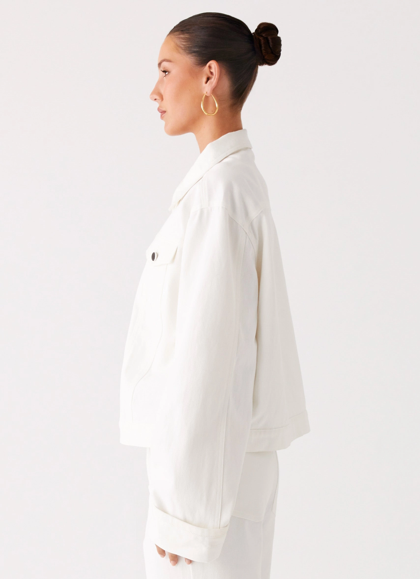 Back Again Oversized Denim Jacket - White Sealed Seams