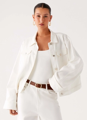 Soft Layers Basic Travel Fit Back Again Oversized Denim Jacket - White