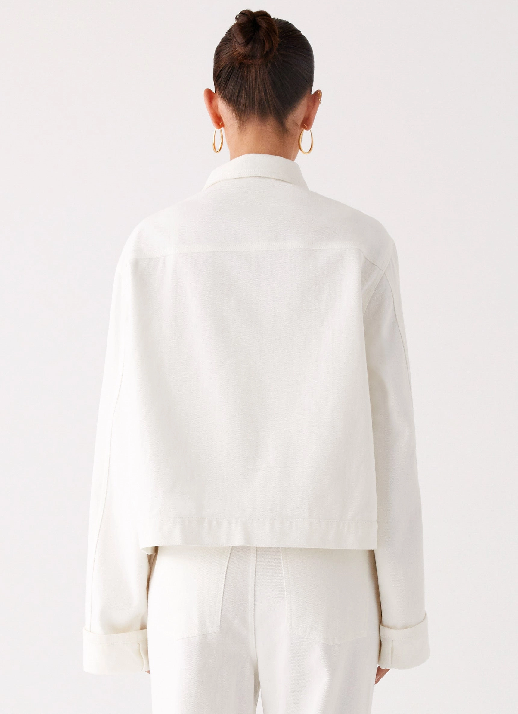 Back Again Oversized Denim Jacket - White Flexible Layer Fit