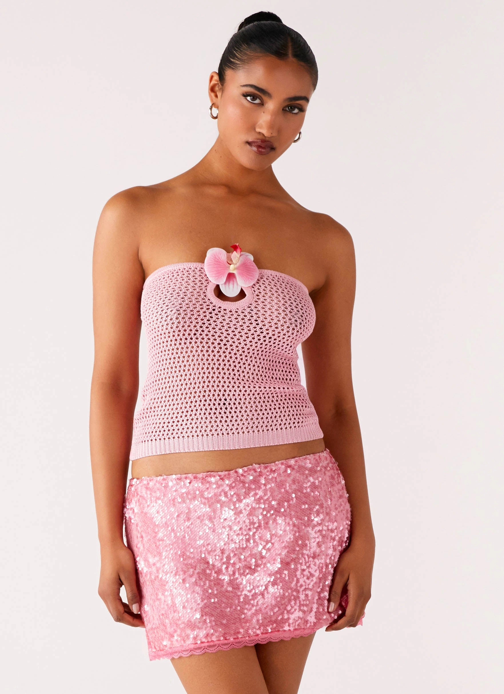 Palila Sequin Mini Skirt - Pink HighRiseWaist