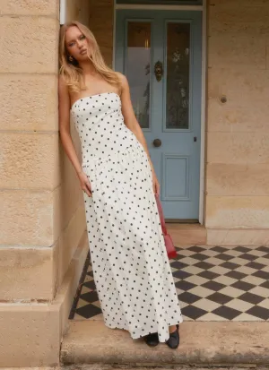 Andorra Maxi Dress - White Polkadot Light Weight