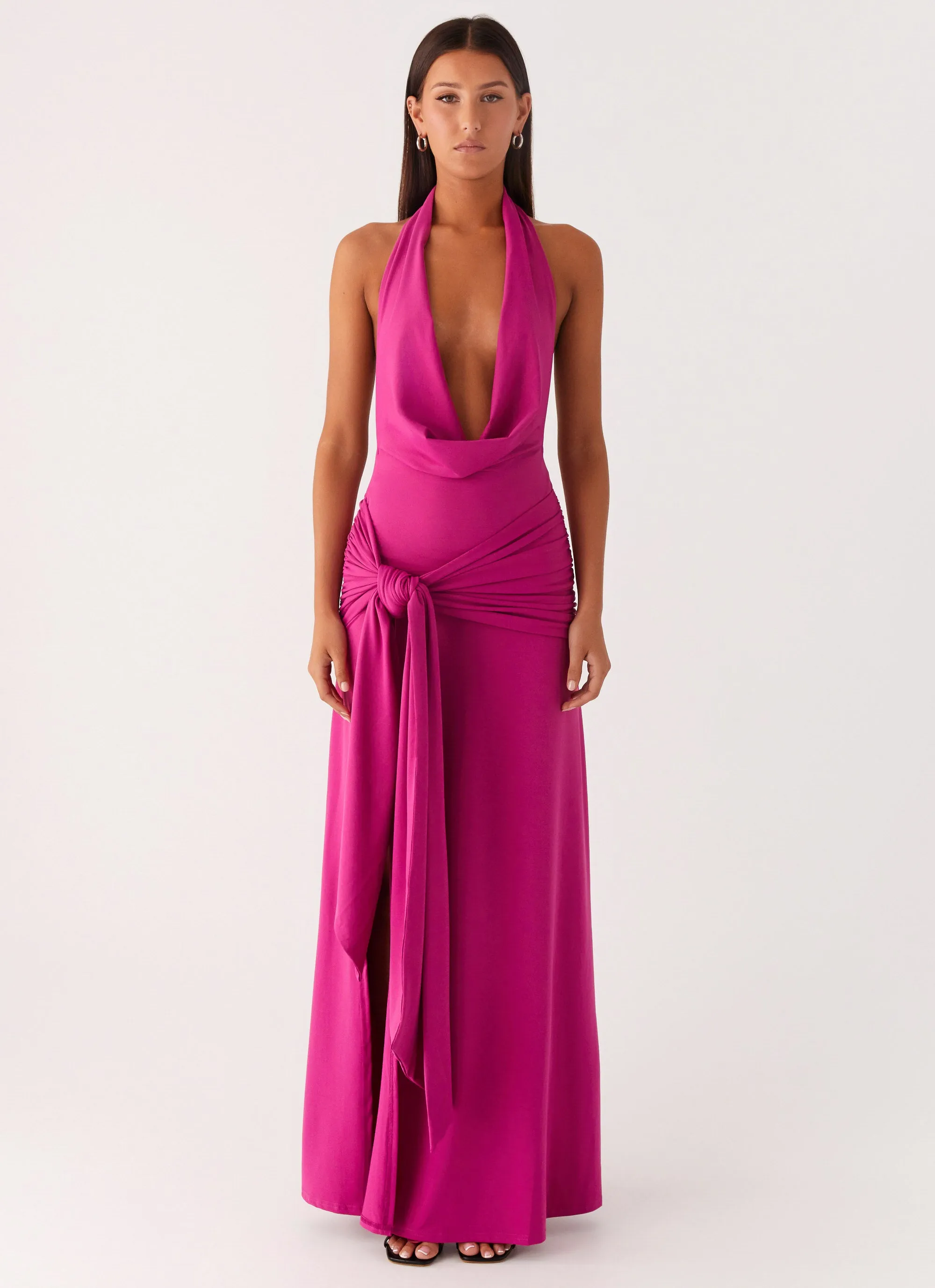 Trendy Cut Chic Layering Rowan Ray Cowl Maxi Dress - Fuchsia