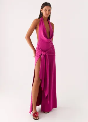 A-Line Rowan Ray Cowl Maxi Dress - Fuchsia