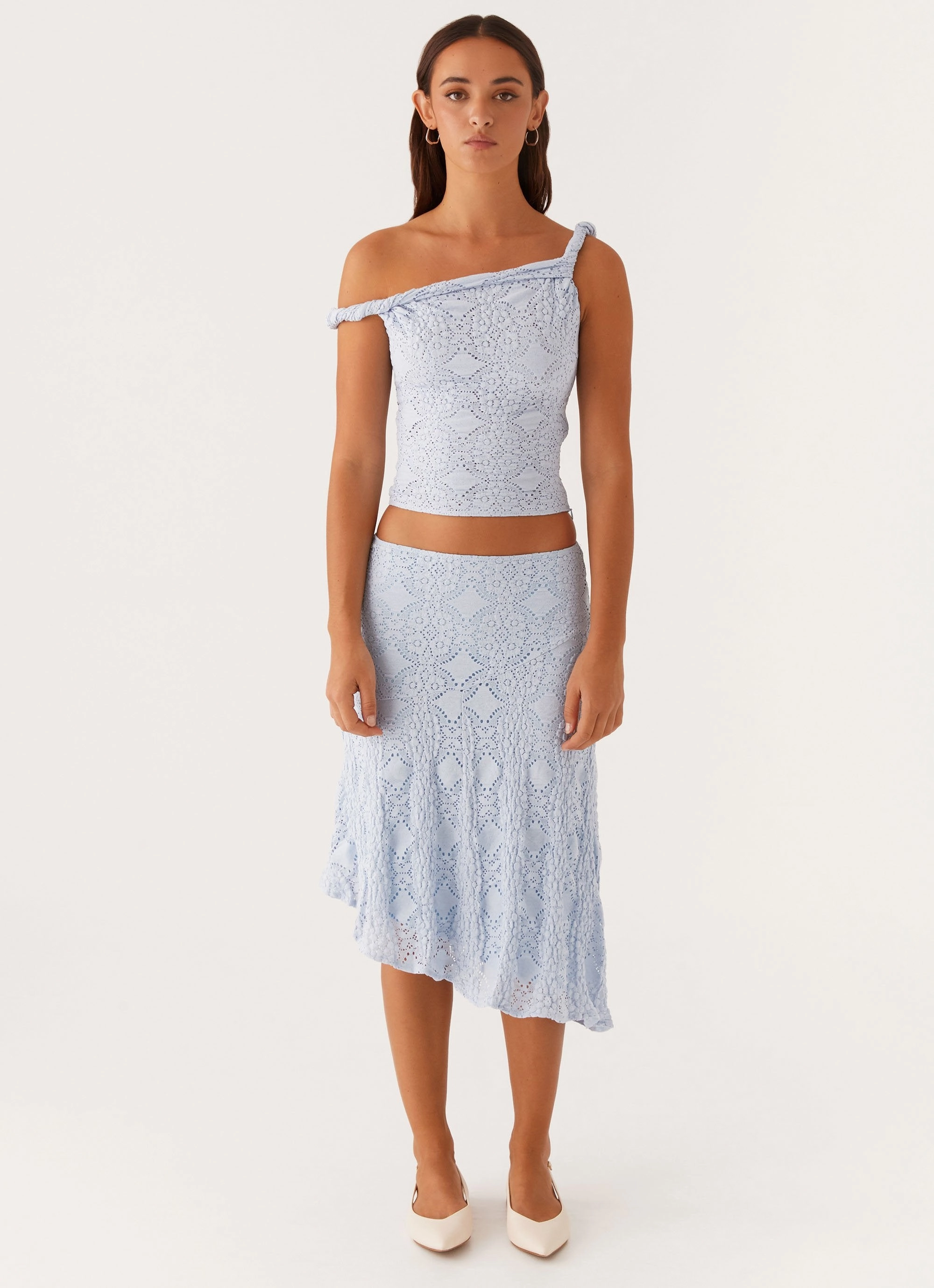 Street Inspired Cozy Stretch Diamond Sky Midi Skirt - Blue
