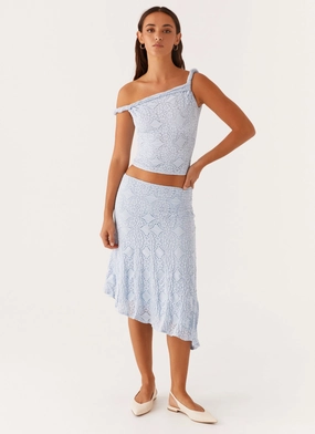 Recycled Polyester AntiStaticTreatment Diamond Sky Midi Skirt - Blue