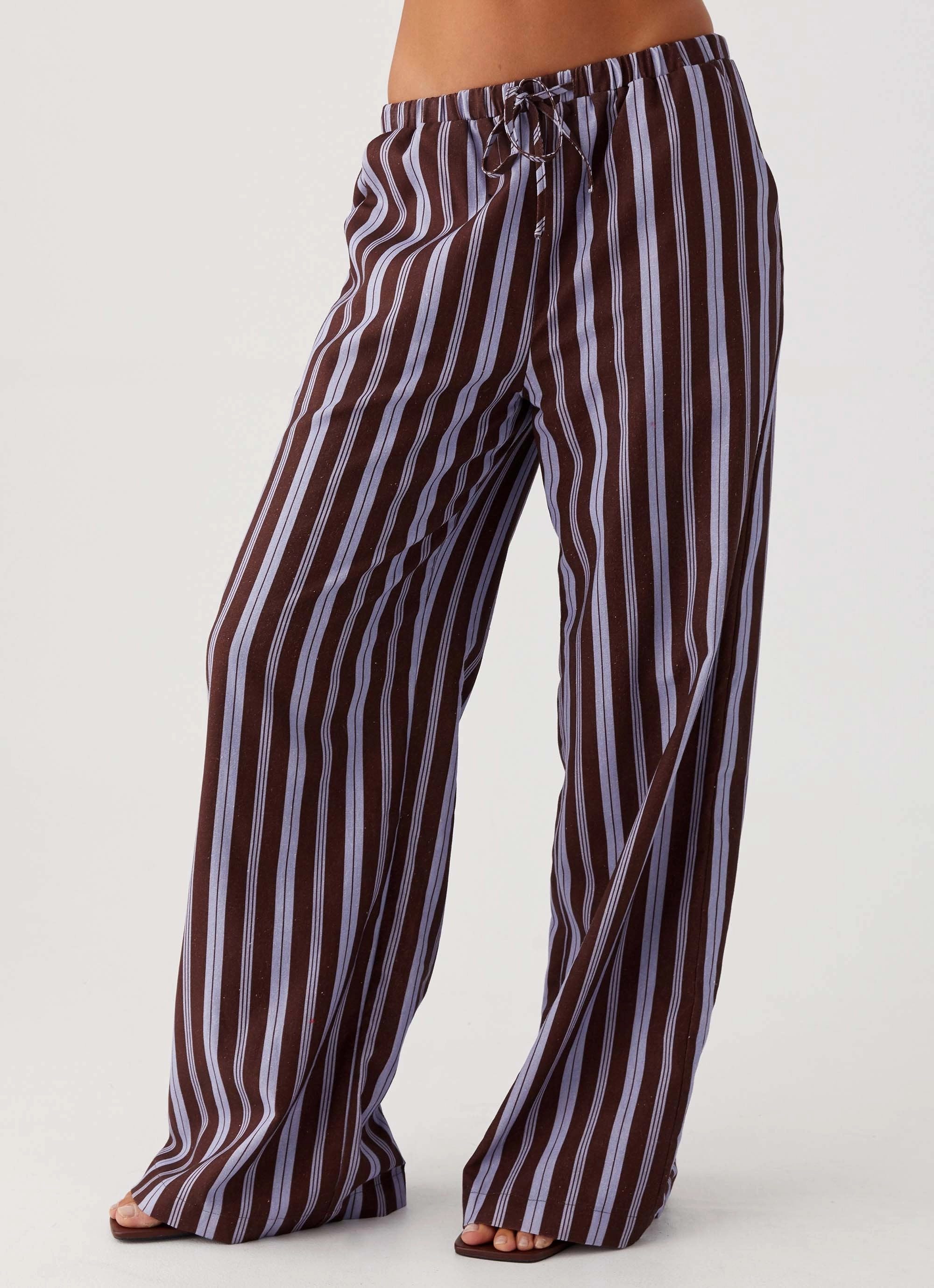 Fresh Face Linen Pants - Purple Brown Stripe AbrasionResistant