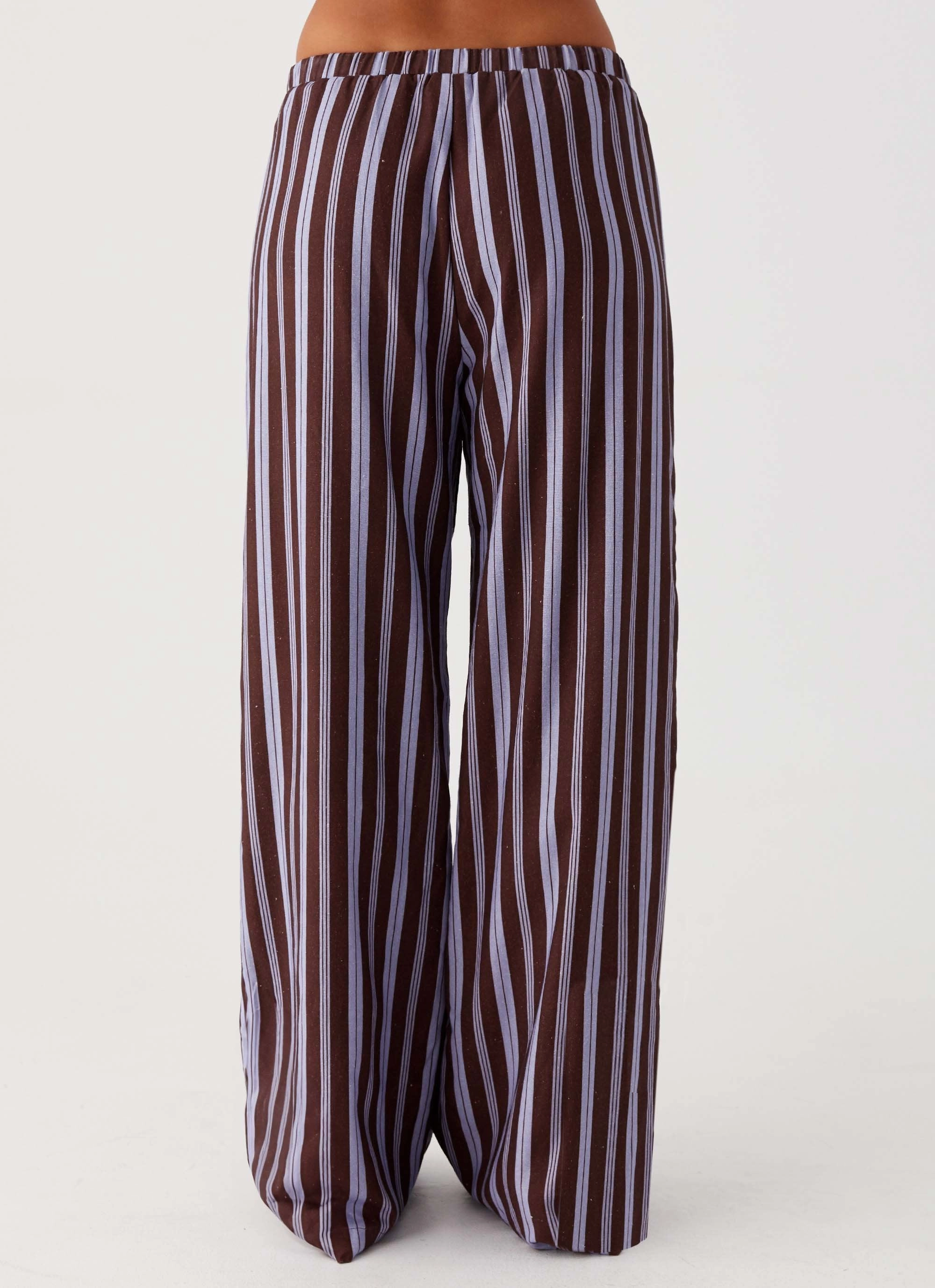 Fresh Face Linen Pants - Purple Brown Stripe Urban Edge