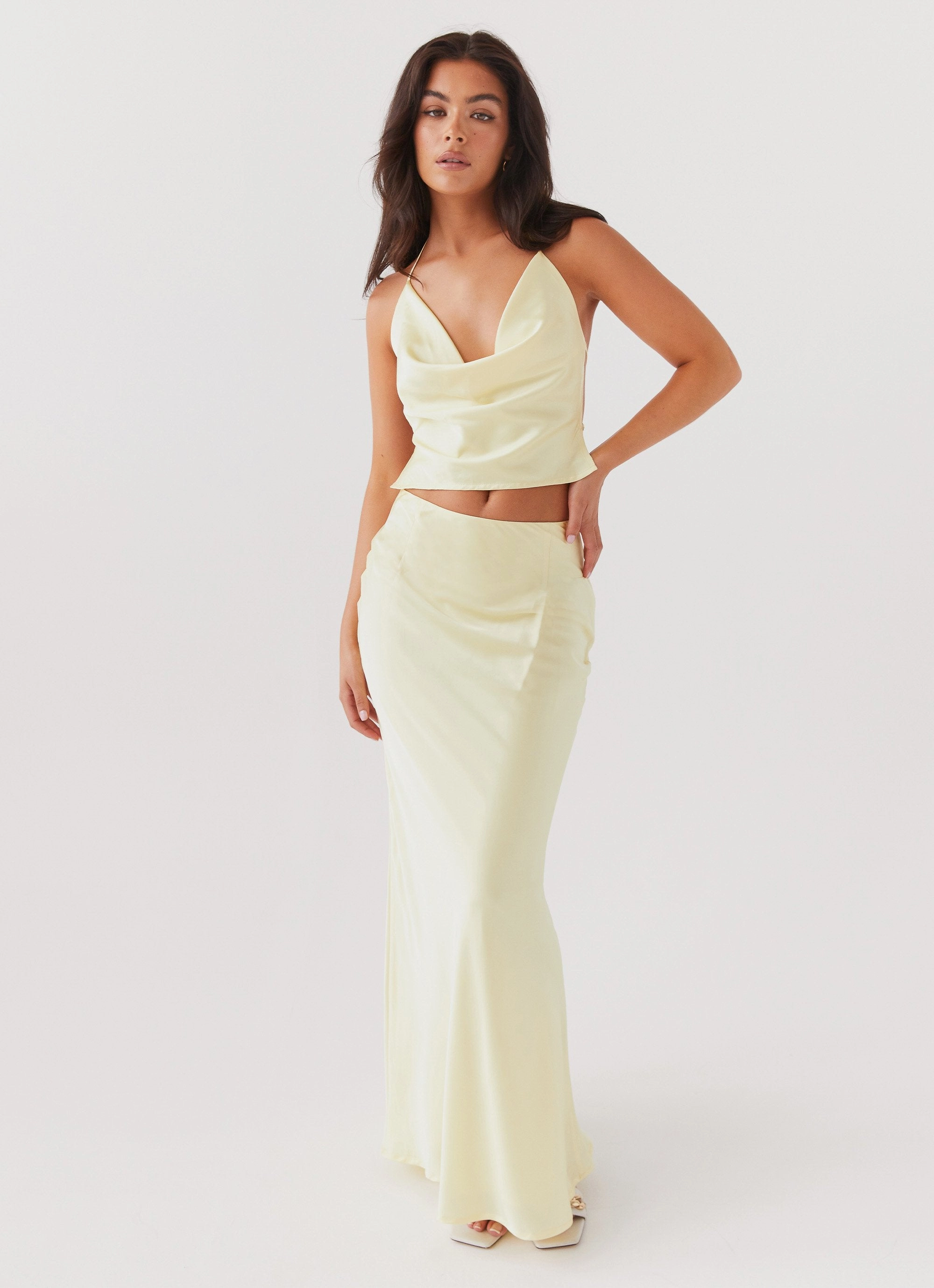 Ivanna Satin Maxi Skirt - Lemon Dry Fast Eco Friendly Dye