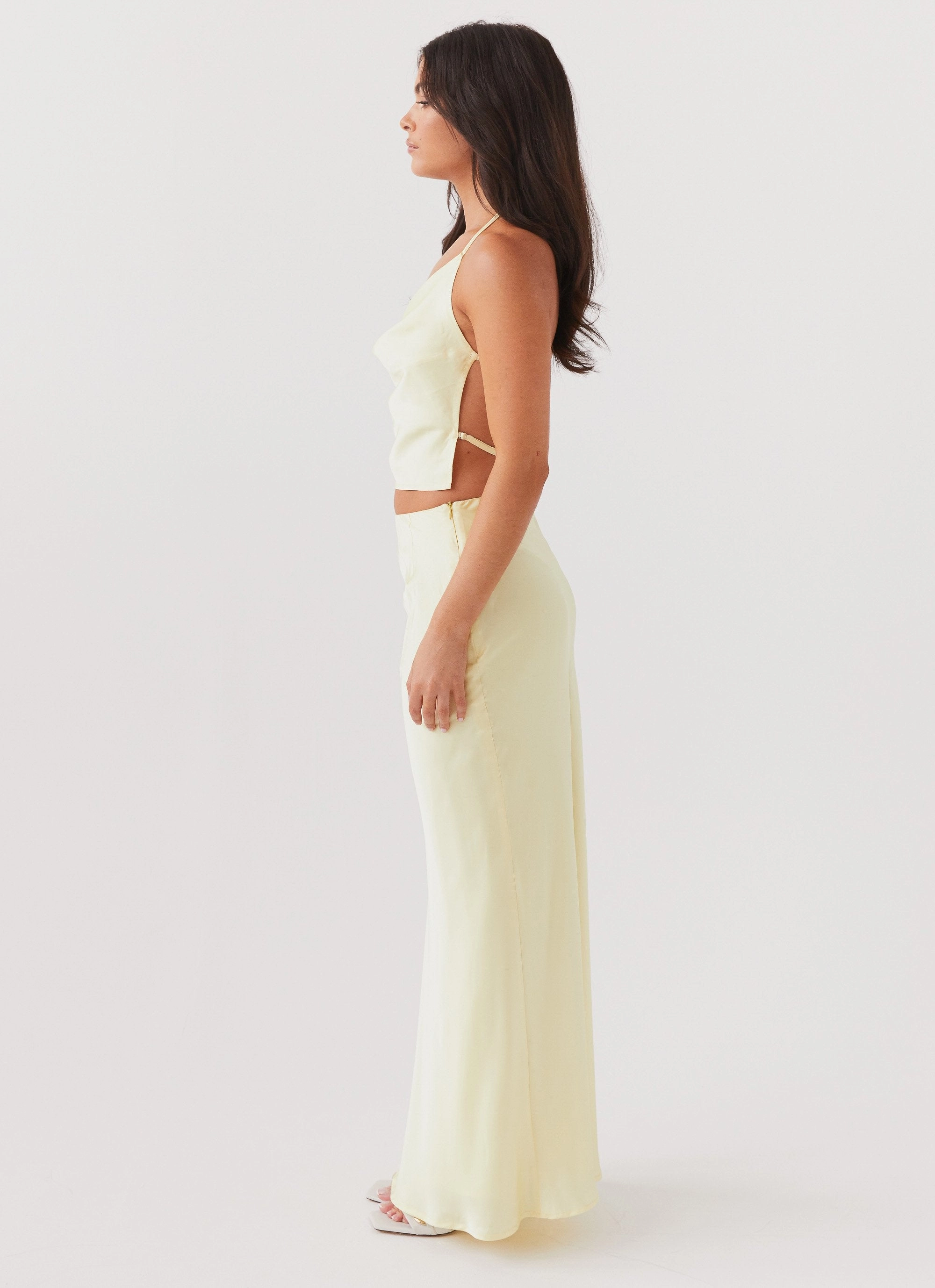 Noise Reduced Fastener System Ivanna Satin Maxi Skirt - Lemon