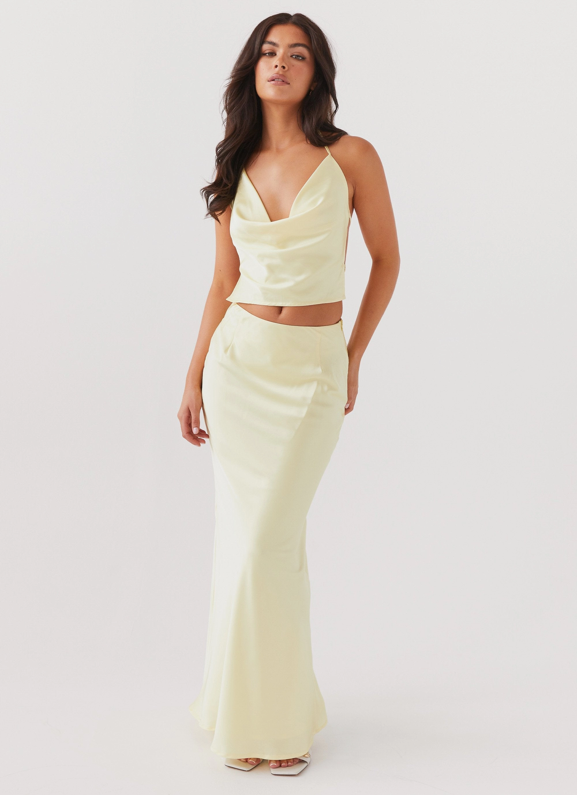 ScratchResistant Zippers Ivanna Satin Maxi Skirt - Lemon