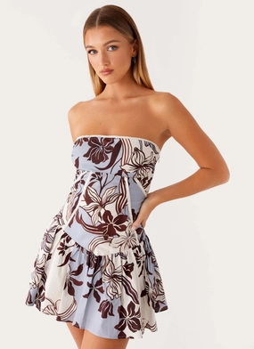 Larnie Linen Mini Dress - Bluewood Blossom Bright Petal