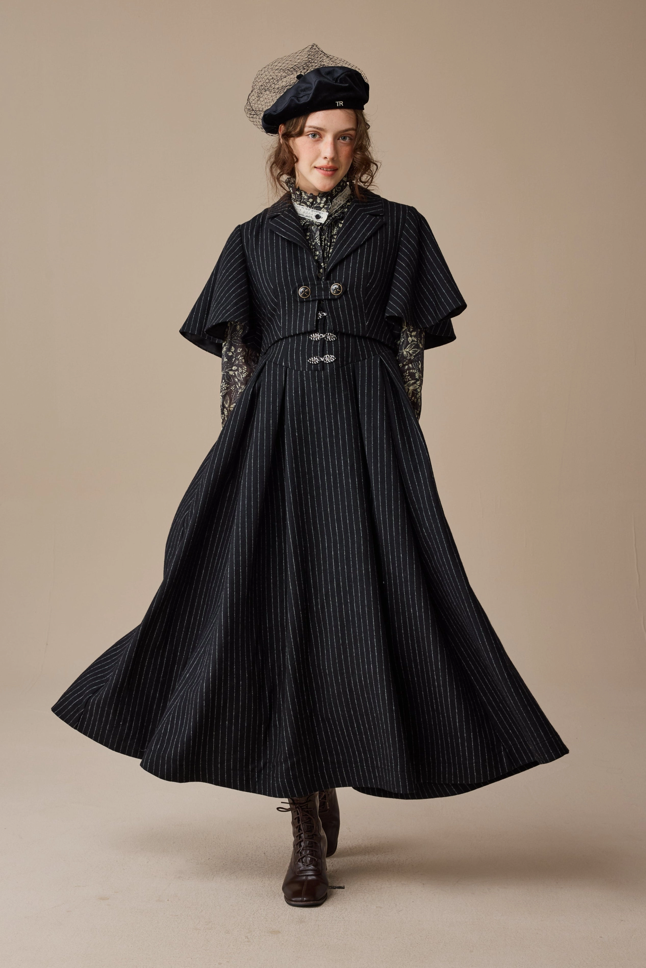 Clarise 22 |Retro Wool Skirt & Cape (2 pieces) Sleeveless Tee SeamlessKnitConstruction