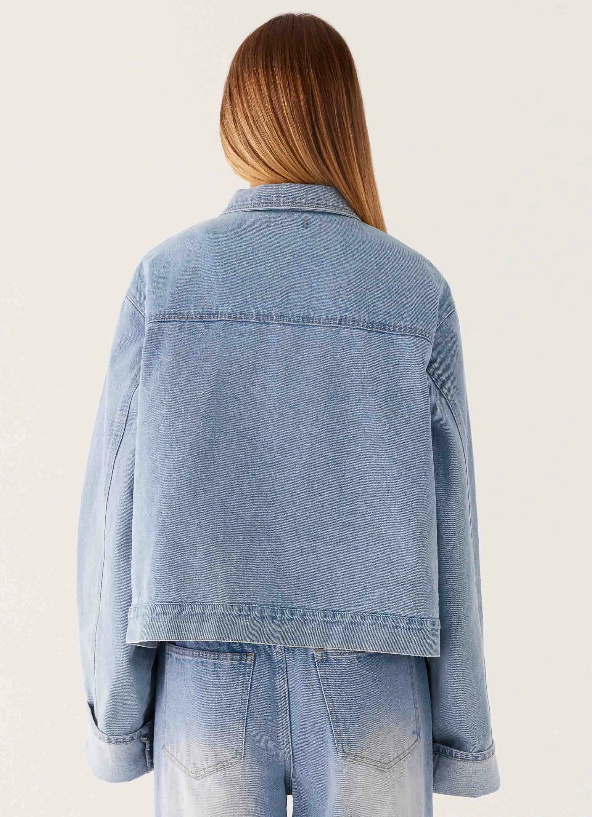 Back Again Oversized Denim Jacket - Light Wash Blue Fit For Daily