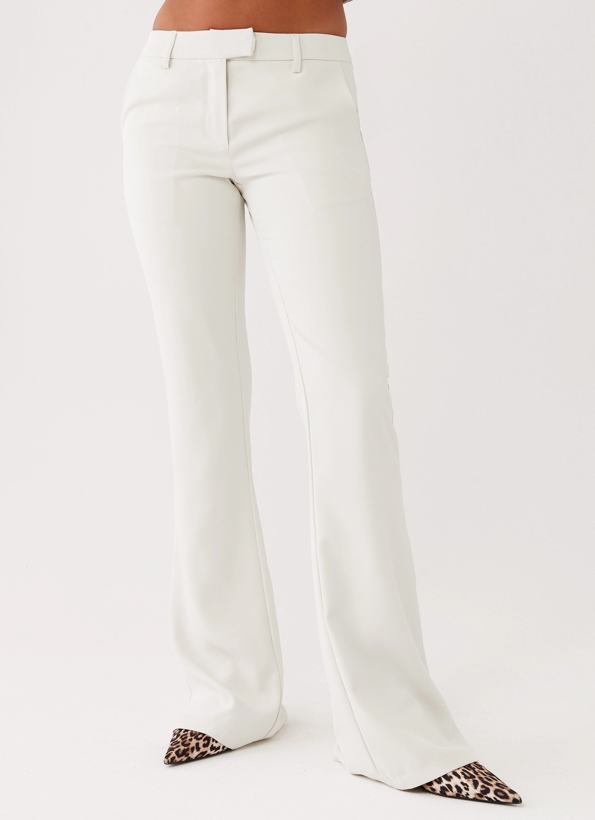 Plaid detail Cyra Low Rise Slim Fit Pants - Ivory