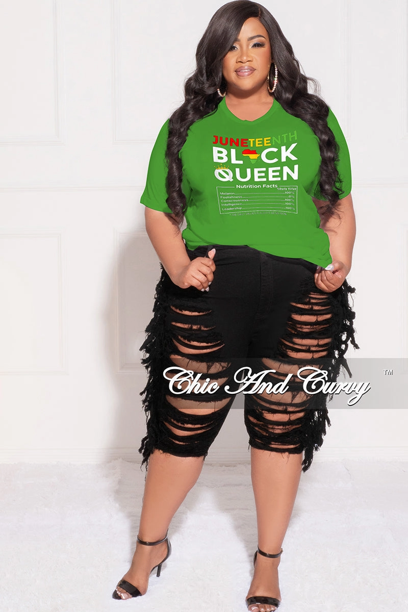 Final Sale Plus Size "Juneteenth Black Queen Nutritional Facts " T-Shirt in Kelly Green Side Pockets