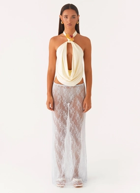 Caden Lace Maxi Skirt - Blue Comfy Ease Chilly Day Layers