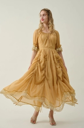 Minimal Comfort Elowen 27 | Lace Linen dress gown ( 2 way to wear )