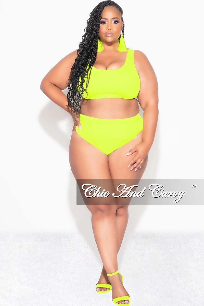 Breathable Layer Stain Release Finish Final Sale Plus Size Bikini Set in Neon Yellow