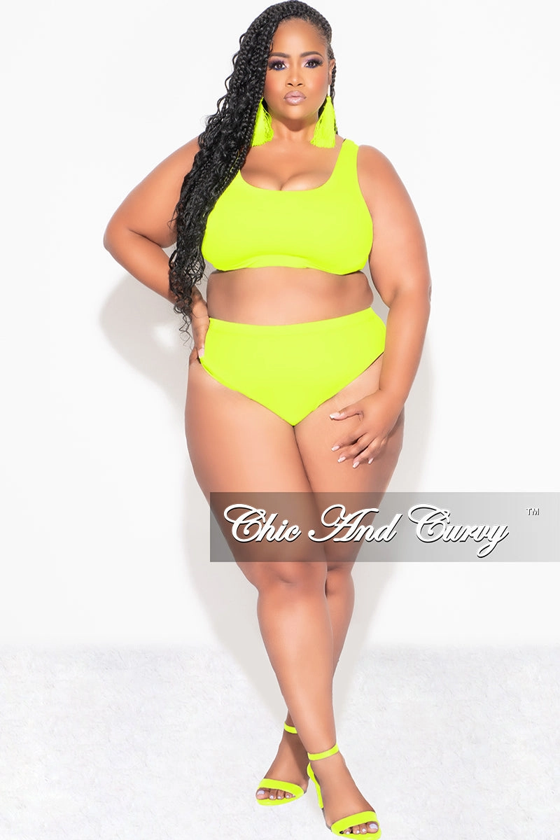 Secure Waistband Flexible Durability Final Sale Plus Size Bikini Set in Neon Yellow