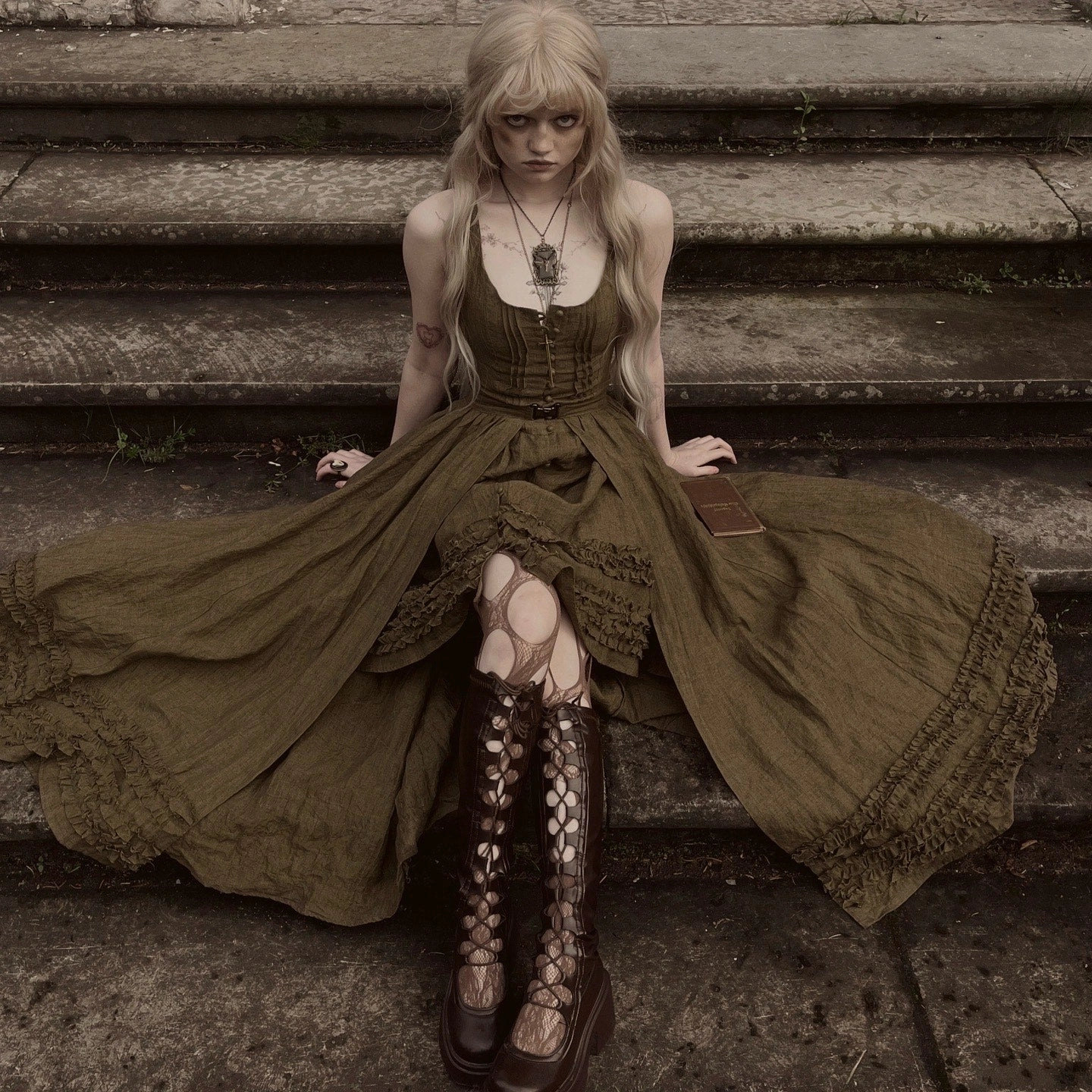 Wearable Poetry 17 | Ruffled linen dress & skirt ??2 pieces) Cropped hem