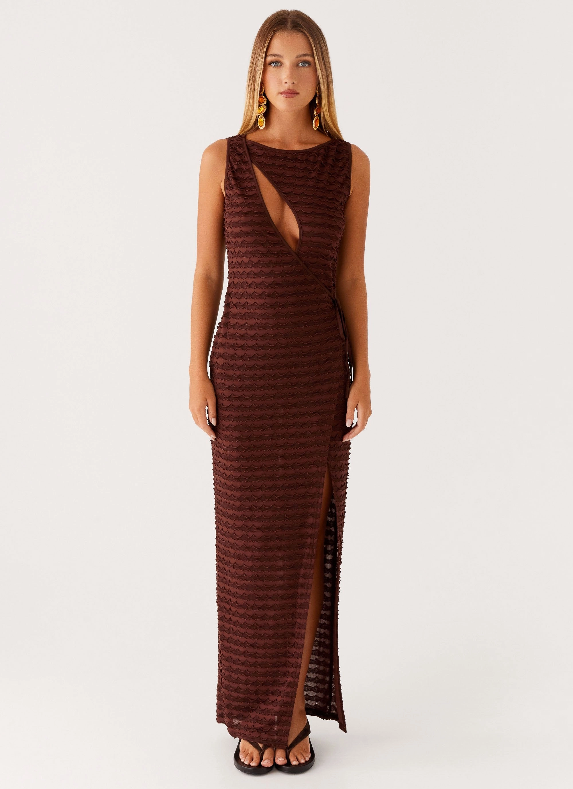 Sterling Wrap Maxi Dress - Chocolate Gathered Skirt