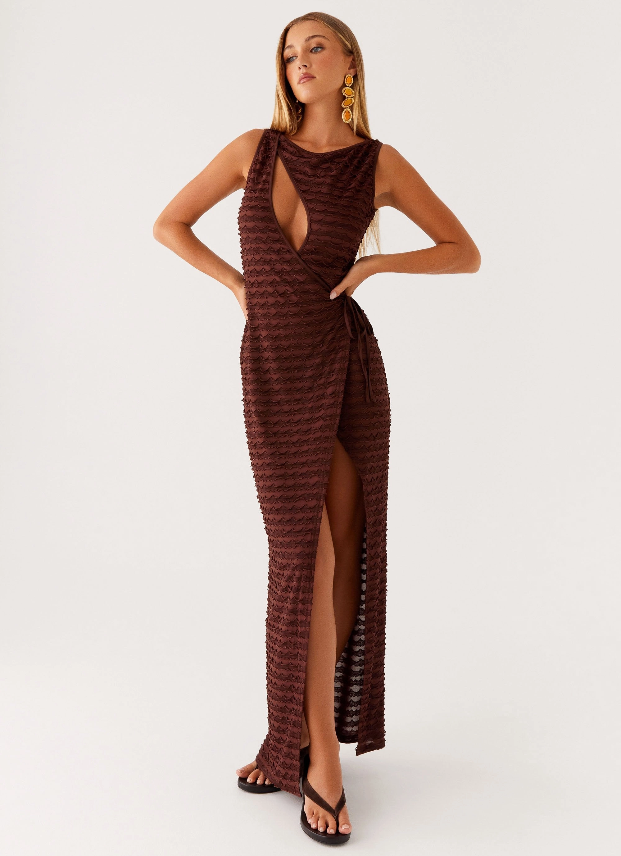 budget-friendly Smooth Mood Sterling Wrap Maxi Dress - Chocolate