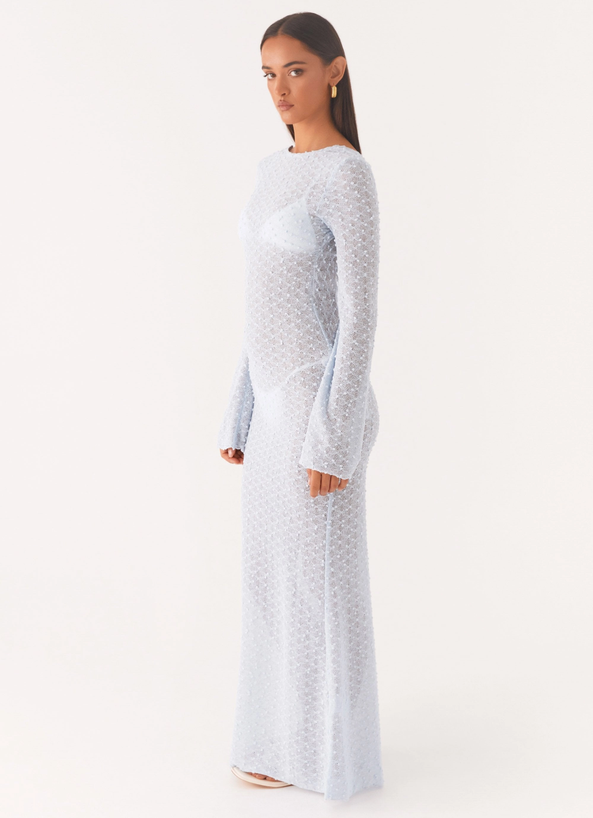 Flirty Knitted Maxi Dress - Blue All-Occasion Wear Silky Finish