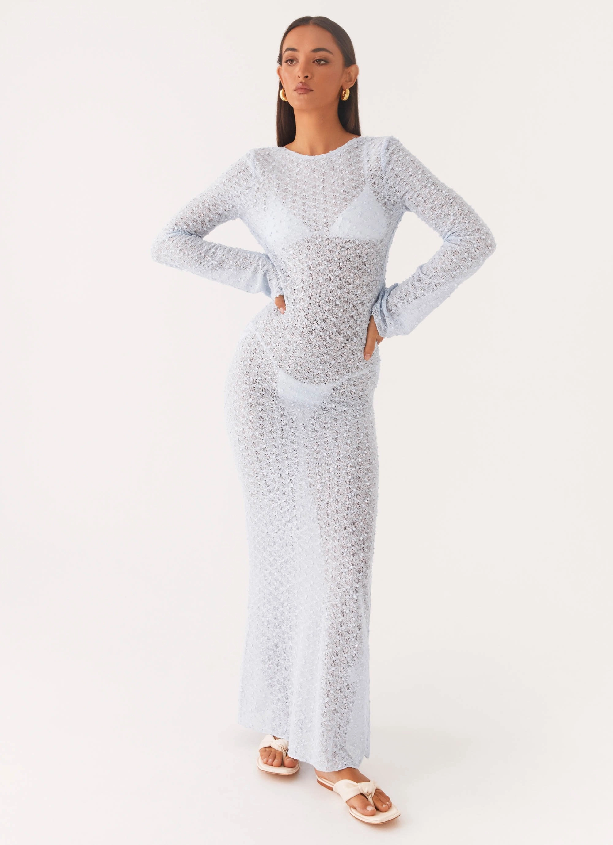Sleek Appearance Breezy Style Flirty Knitted Maxi Dress - Blue