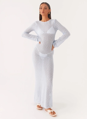 Sleek Appearance Breezy Style Flirty Knitted Maxi Dress - Blue