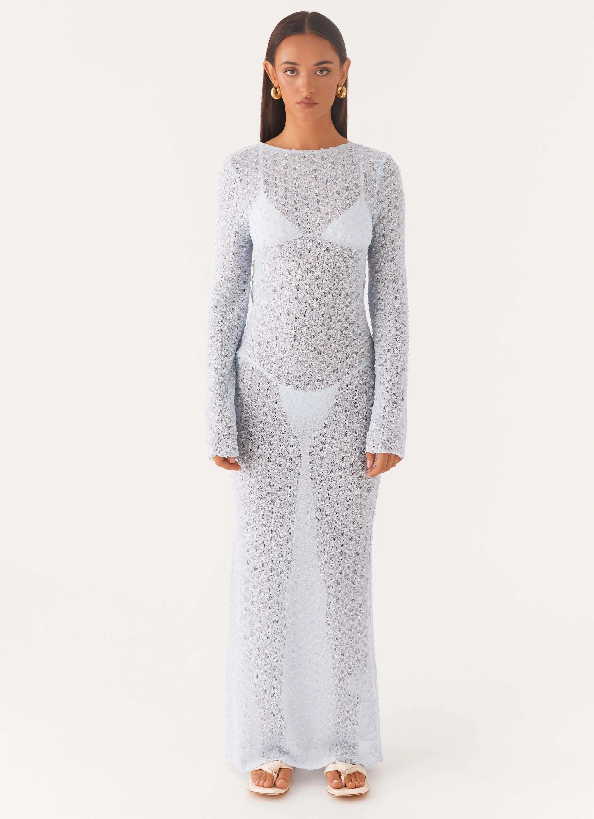 Coral Soft Sophisticated Appeal Flirty Knitted Maxi Dress - Blue