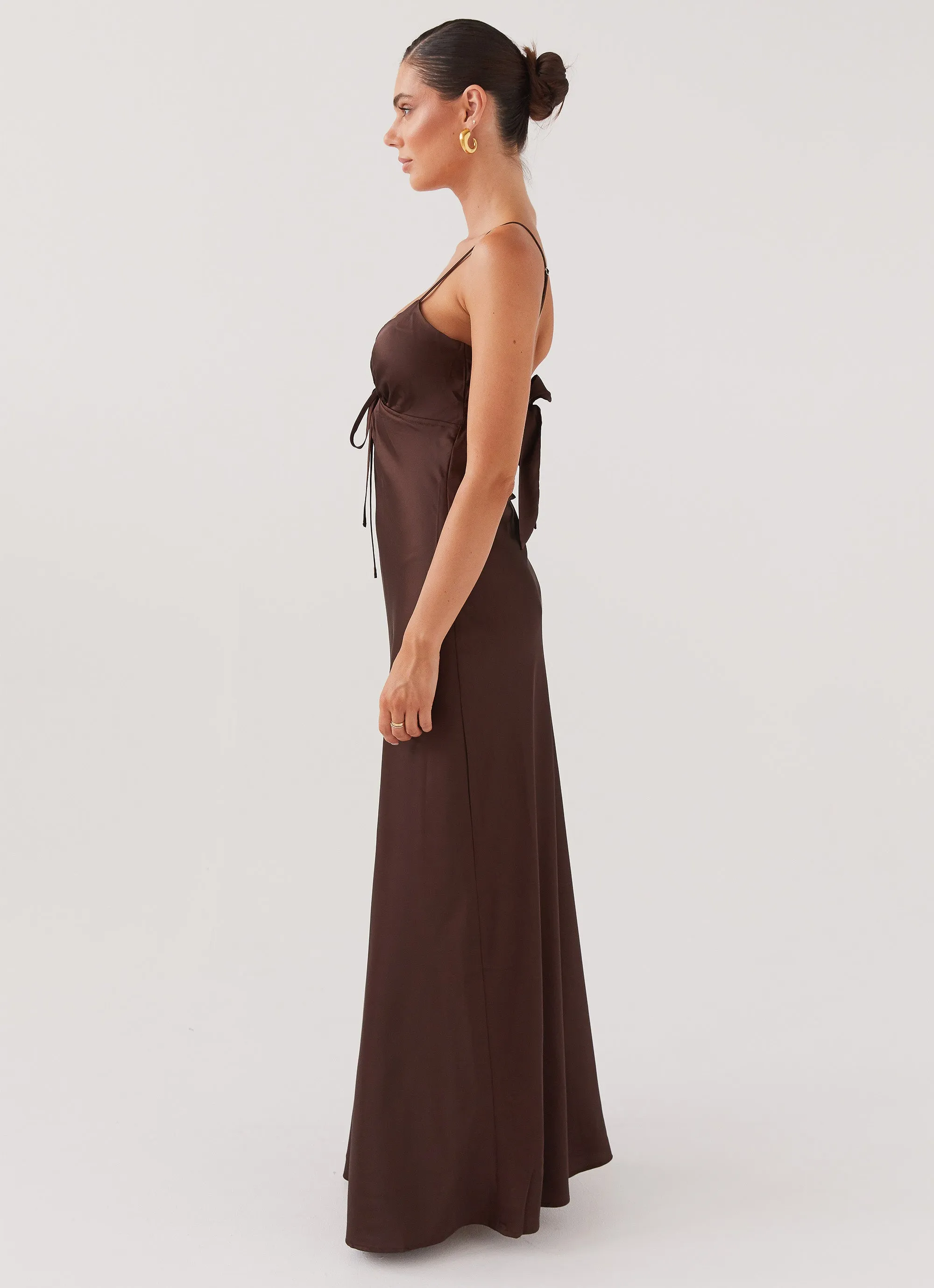 Flora Satin Maxi Dress - Chocolate Comfy Flex