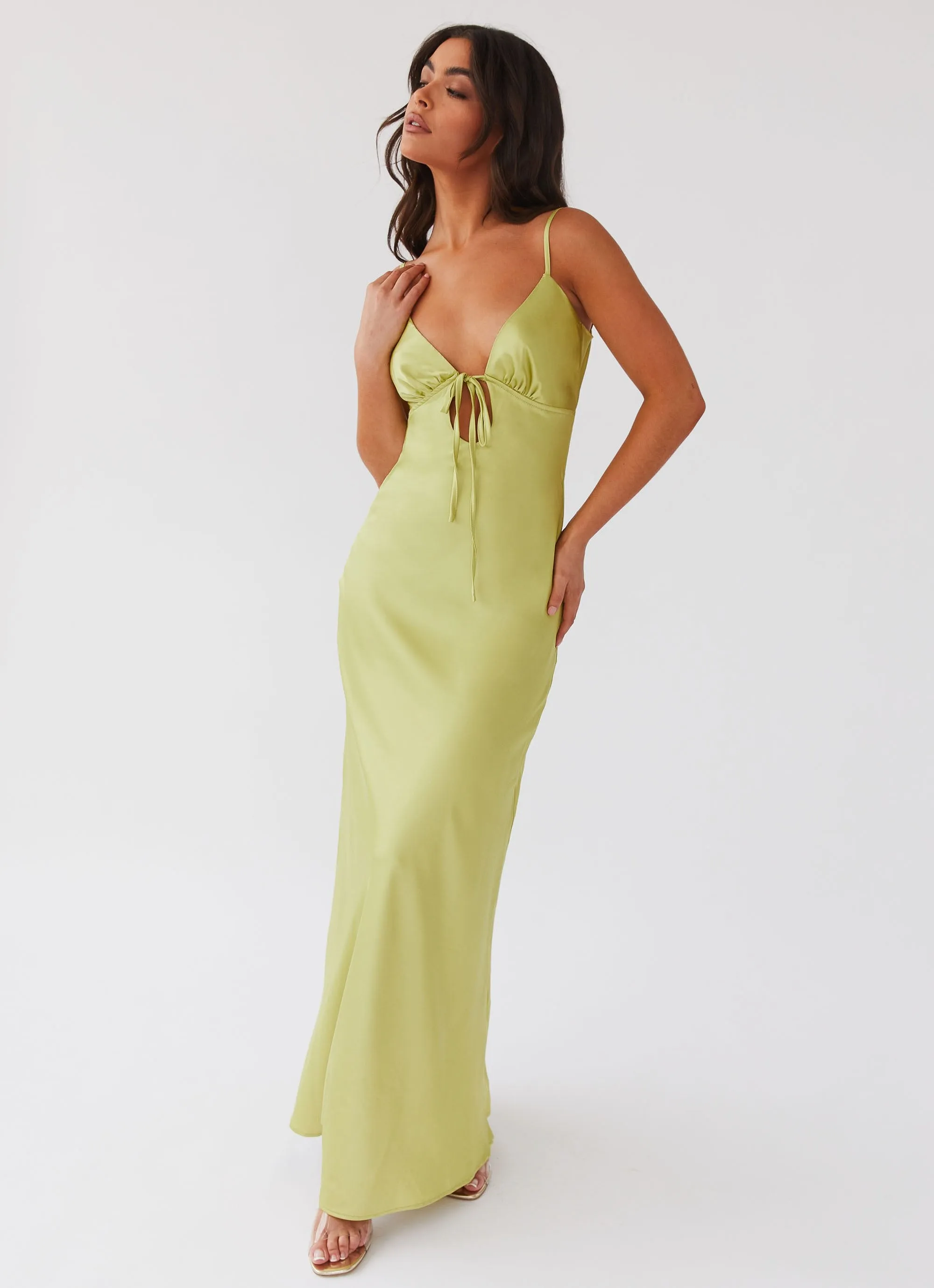 Perfect For Work Flora Satin Maxi Dress - Green Expectations