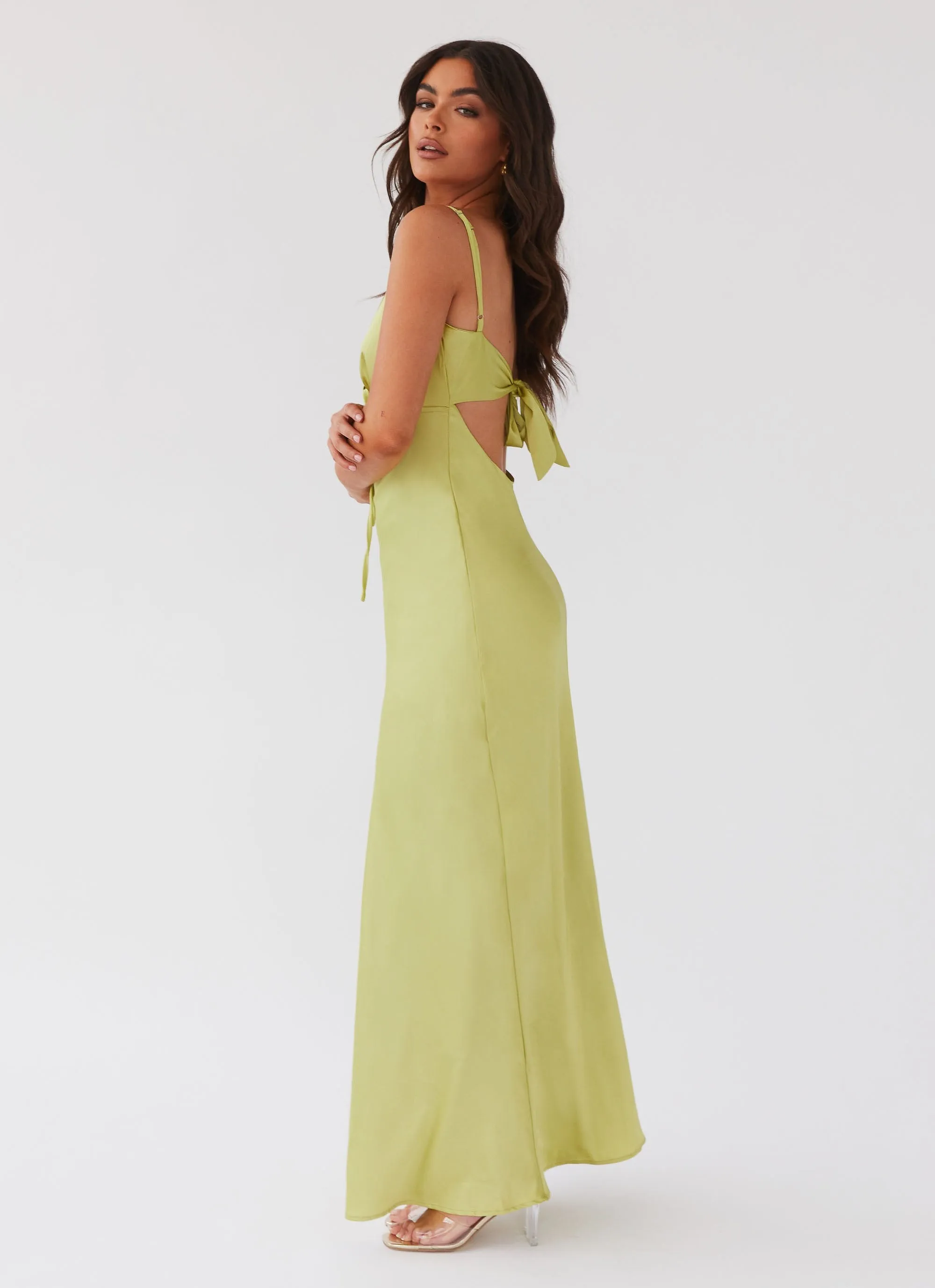Flora Satin Maxi Dress - Green Expectations Olive Tone