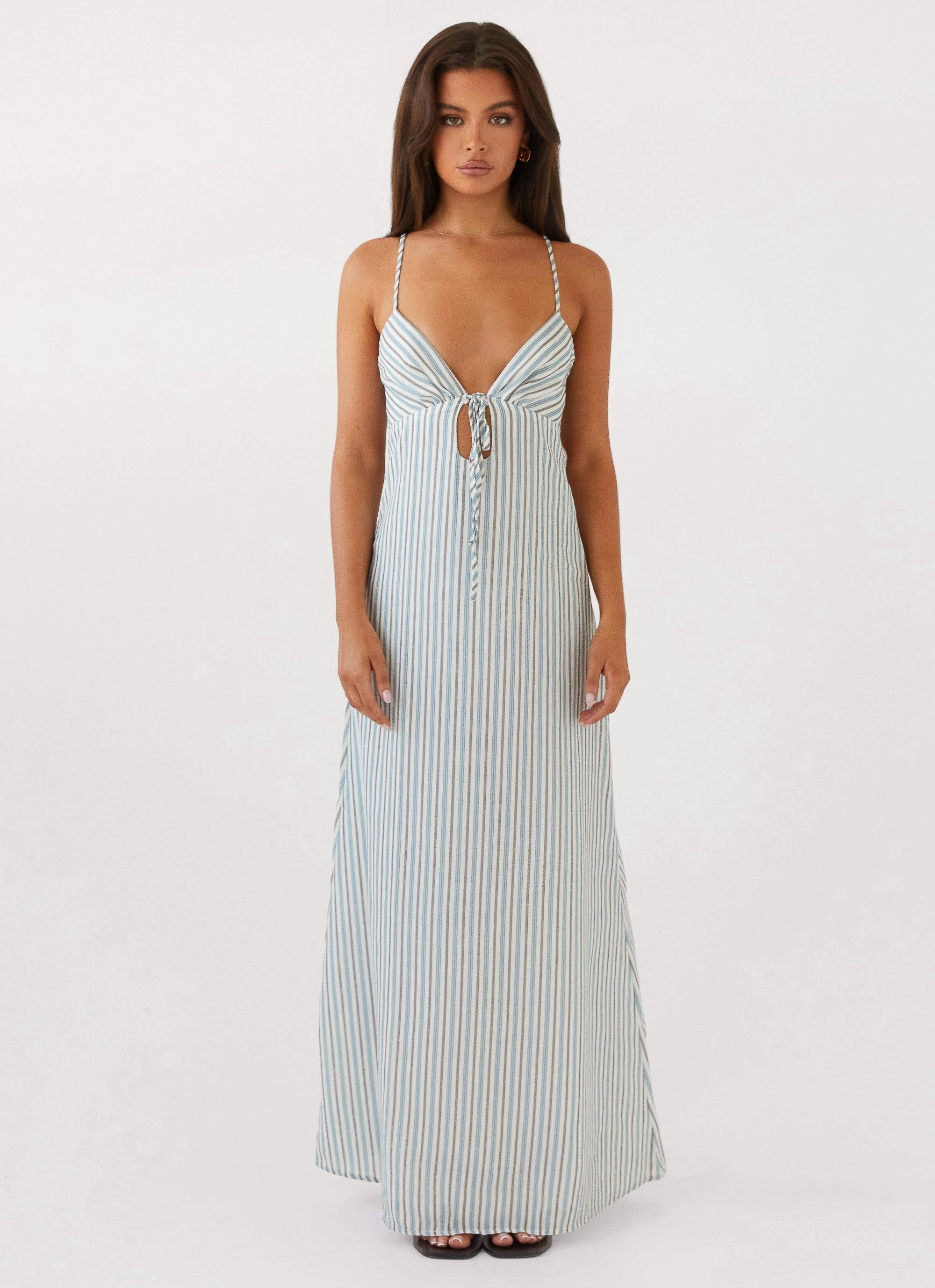 Flora Linen Maxi Dress - Blue Choc Stripe Soft-touch Form Flow