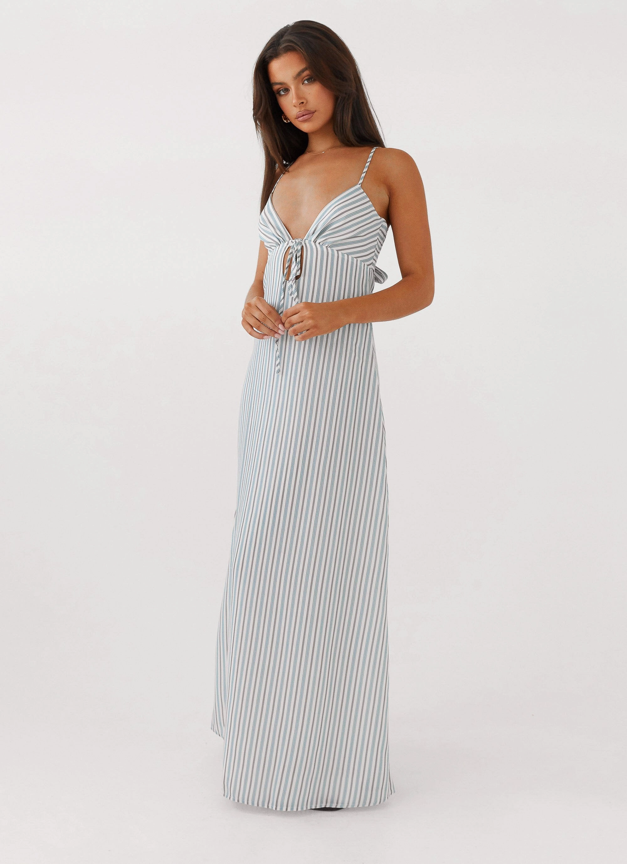 Love Glow Flora Linen Maxi Dress - Blue Choc Stripe