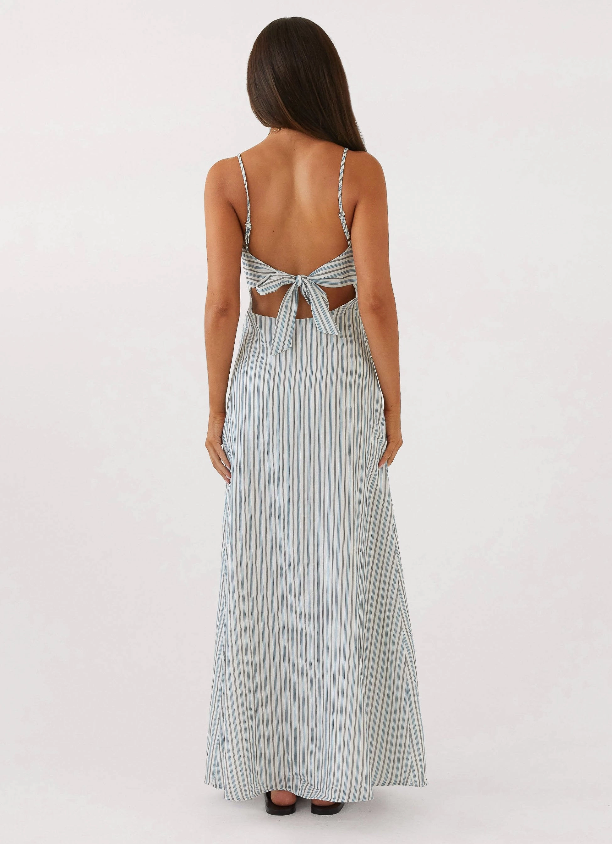 Flora Linen Maxi Dress - Blue Choc Stripe Layer Base Comfortable shift dress