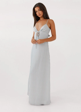 Love Glow Flora Linen Maxi Dress - Blue Choc Stripe