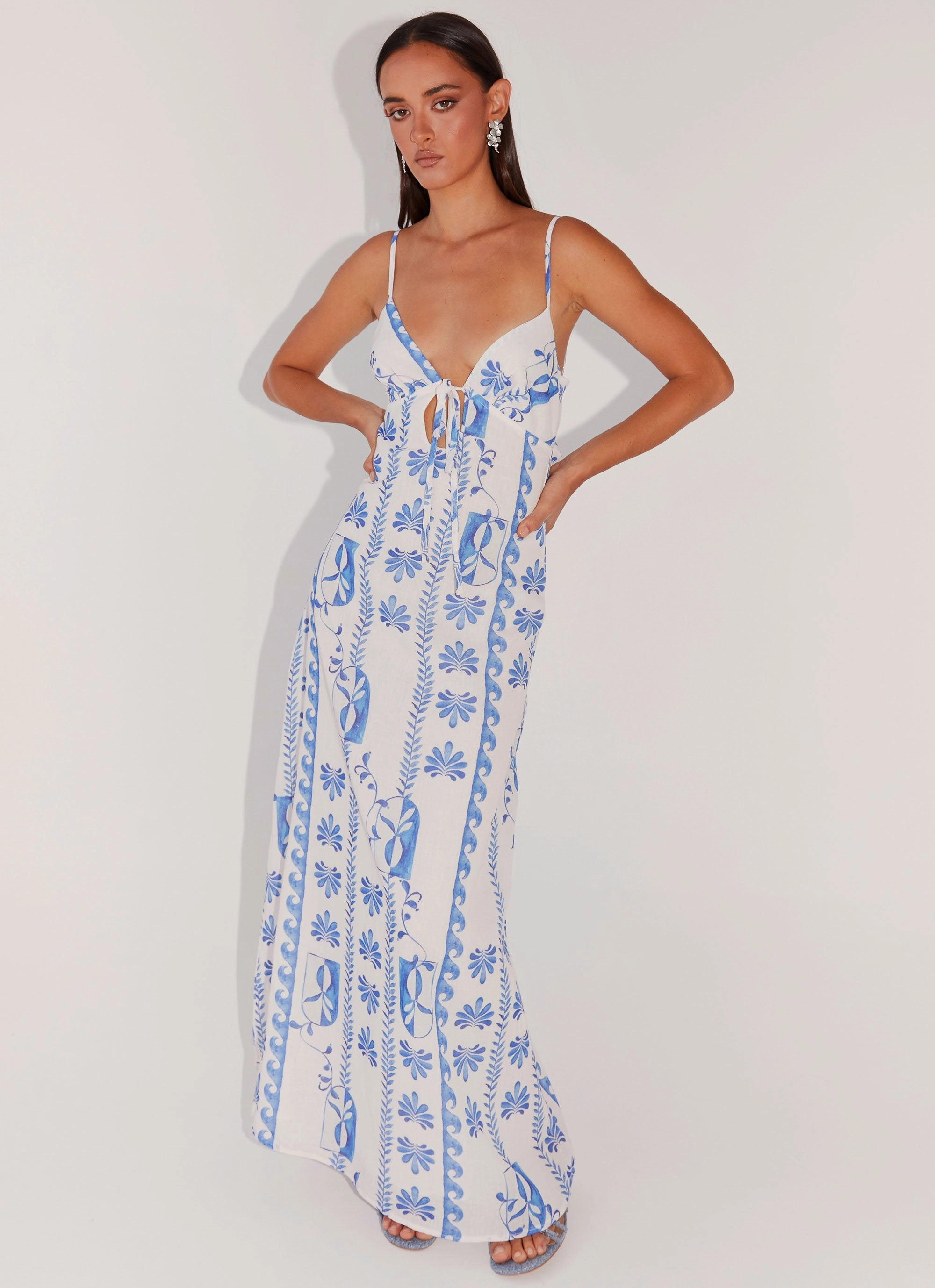 Smooth Fit Flora Linen Maxi Dress - Floral Wave
