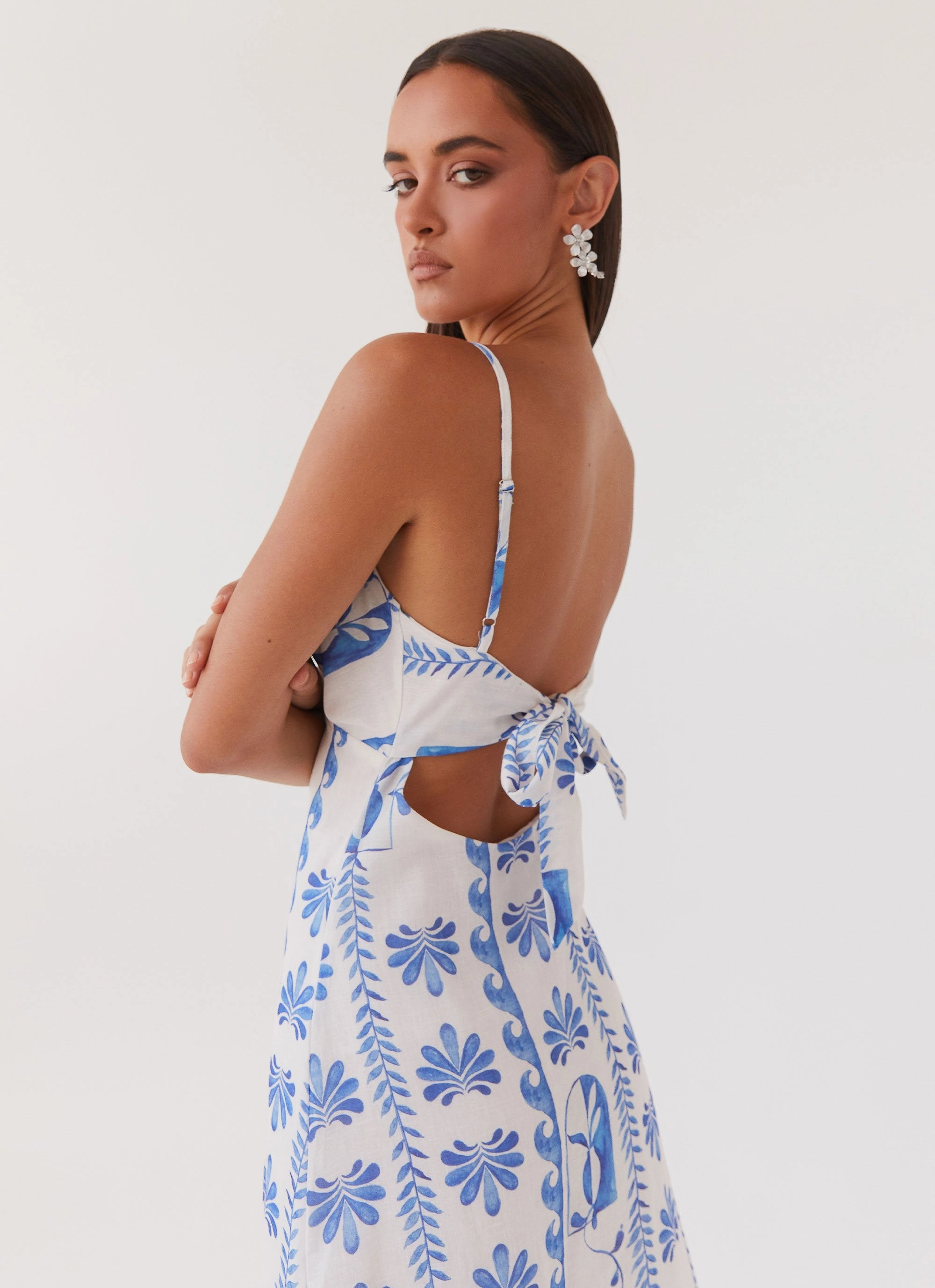 Fresh Outfit Light Fall Flora Linen Maxi Dress - Floral Wave