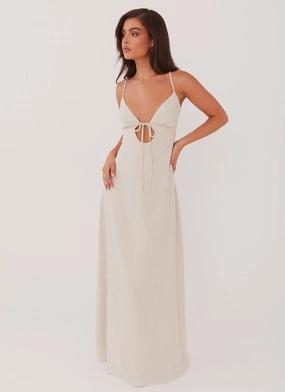 Flora Linen Maxi Dress - Oatmeal Street Edge