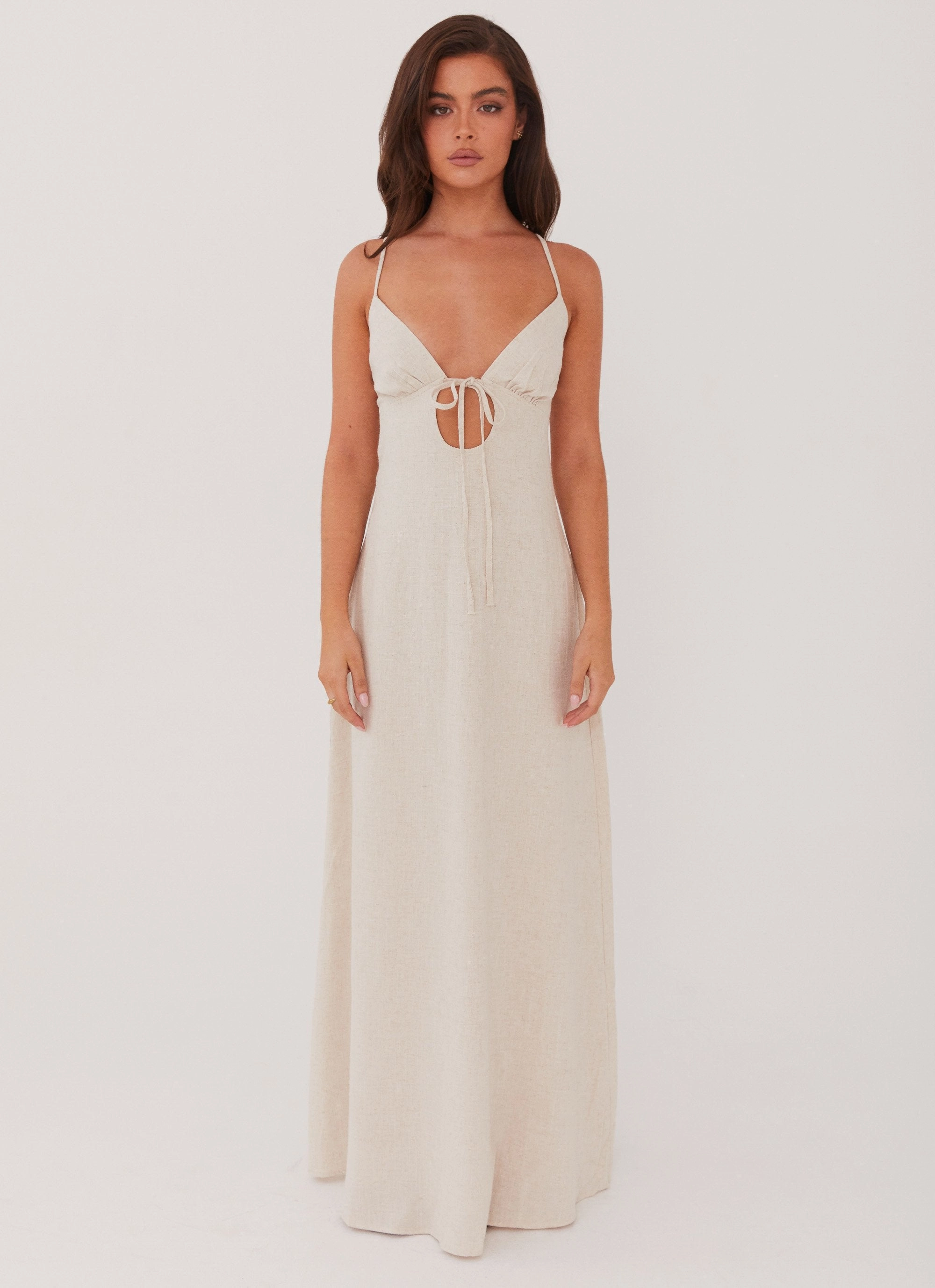 Chic and Stylish Flora Linen Maxi Dress - Oatmeal