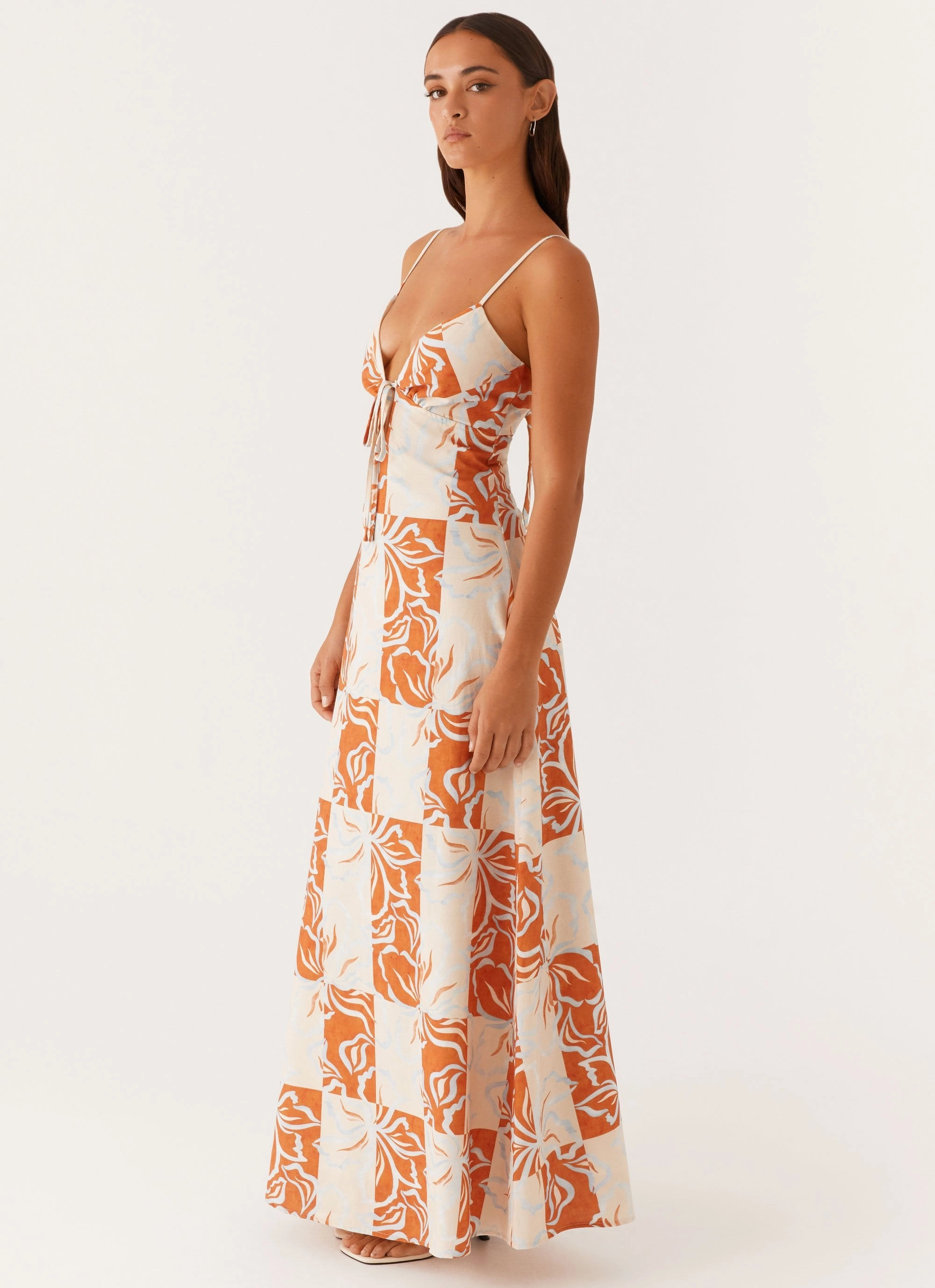 Flora Linen Maxi Dress - Orange Blue Floral Casual Vibes