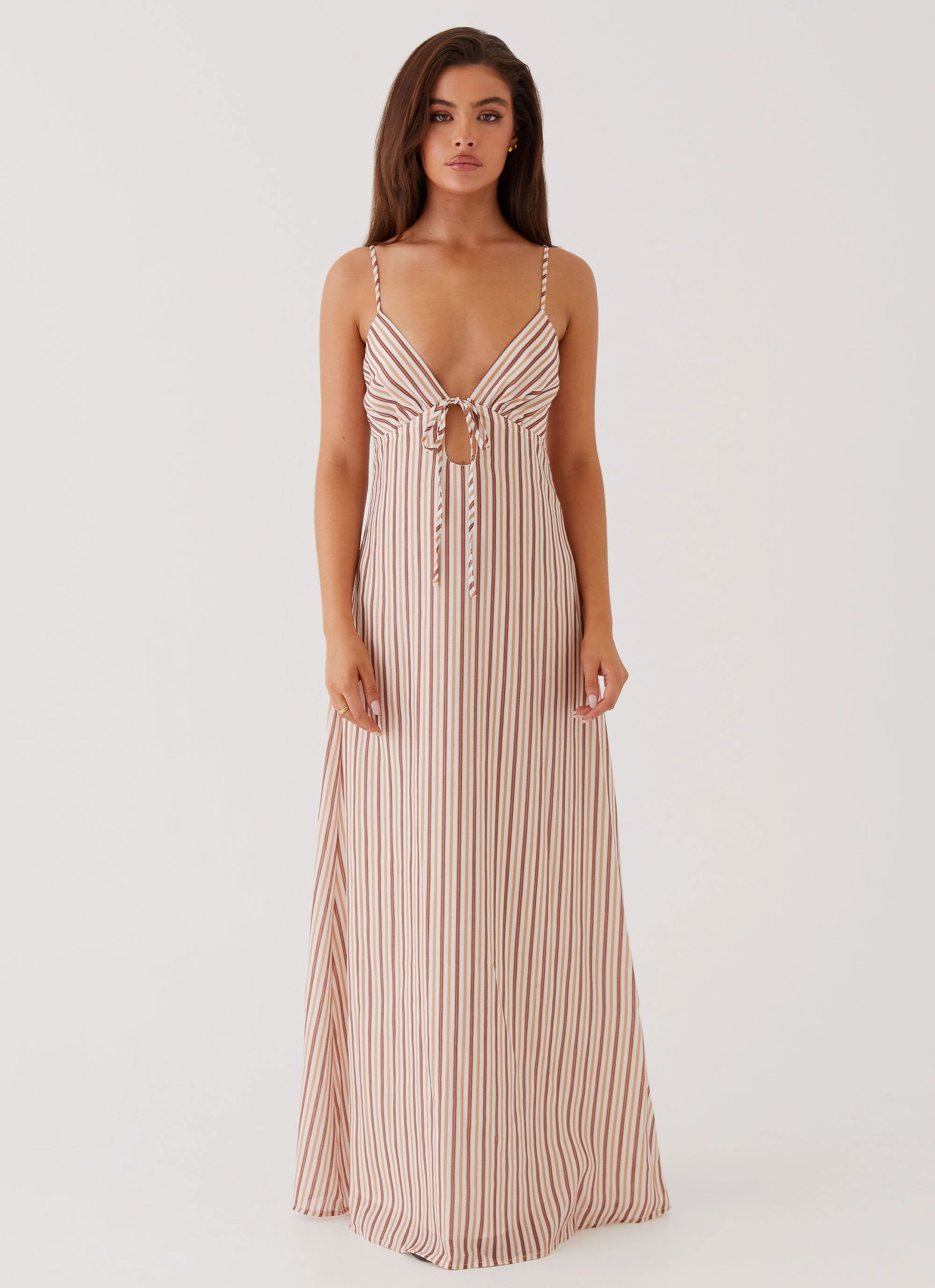 Flora Linen Maxi Dress - Passionfruit Stripe Flexible Design Light and Comfortable