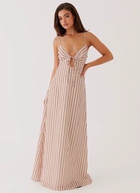 Flora Linen Maxi Dress - Passionfruit Stripe Minimalist-Style