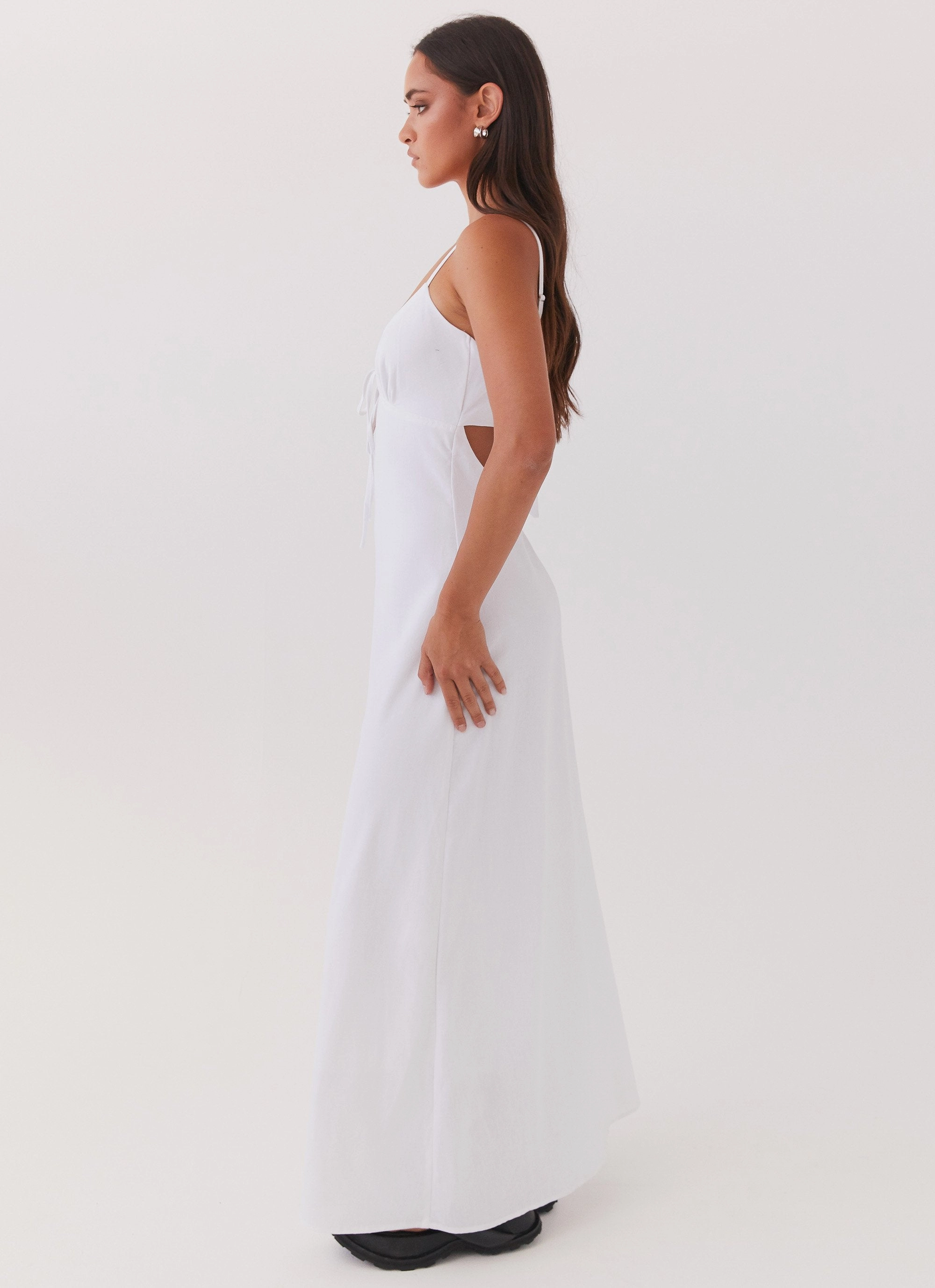 Light and Breezy Flora Linen Maxi Dress - White