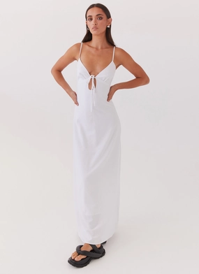 Light Cloud Wrap-Style Flora Linen Maxi Dress - White