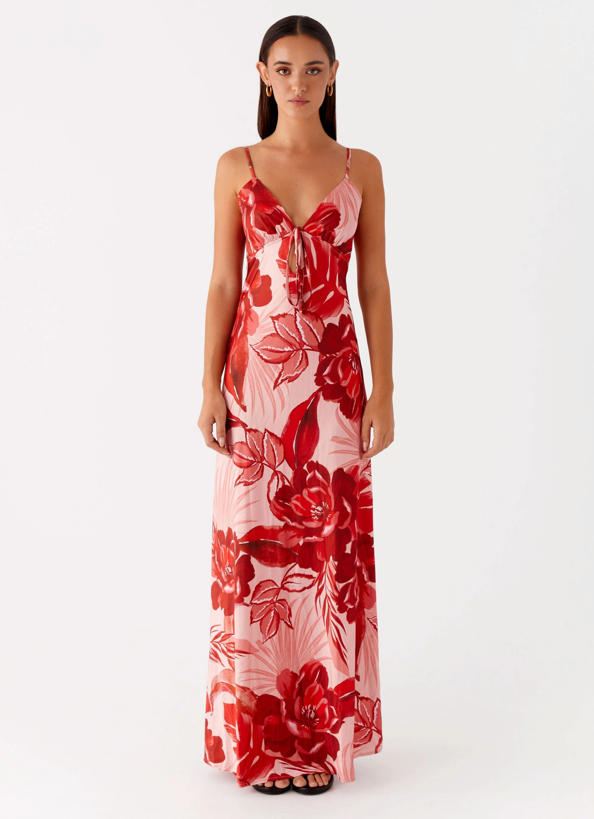 Flora Satin Maxi Dress - Sicily Sunsets Print Soft Outfit