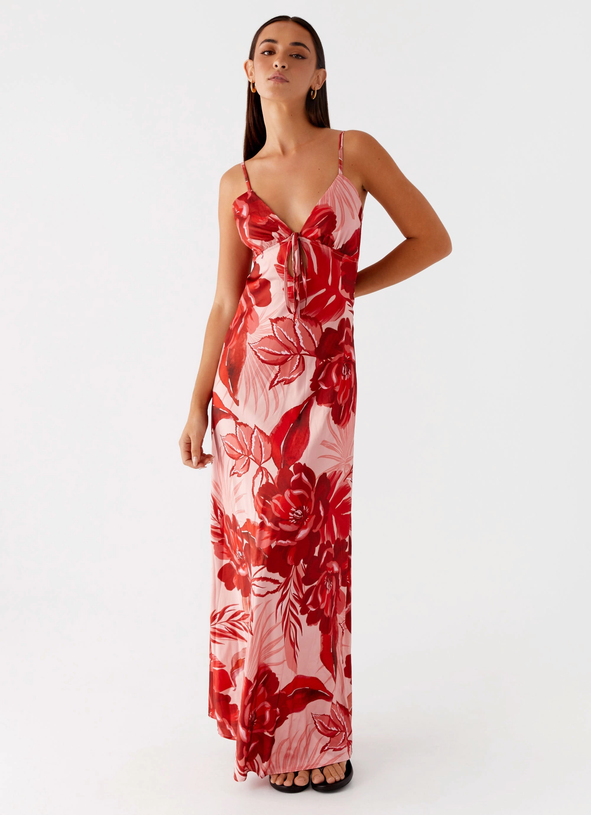 Flora Satin Maxi Dress - Sicily Sunsets Print Sleek Motion