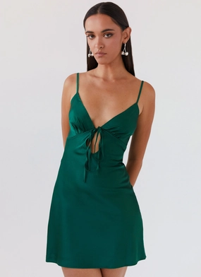 Structured Fit Move Free Flora Satin Mini Dress - Forest Green