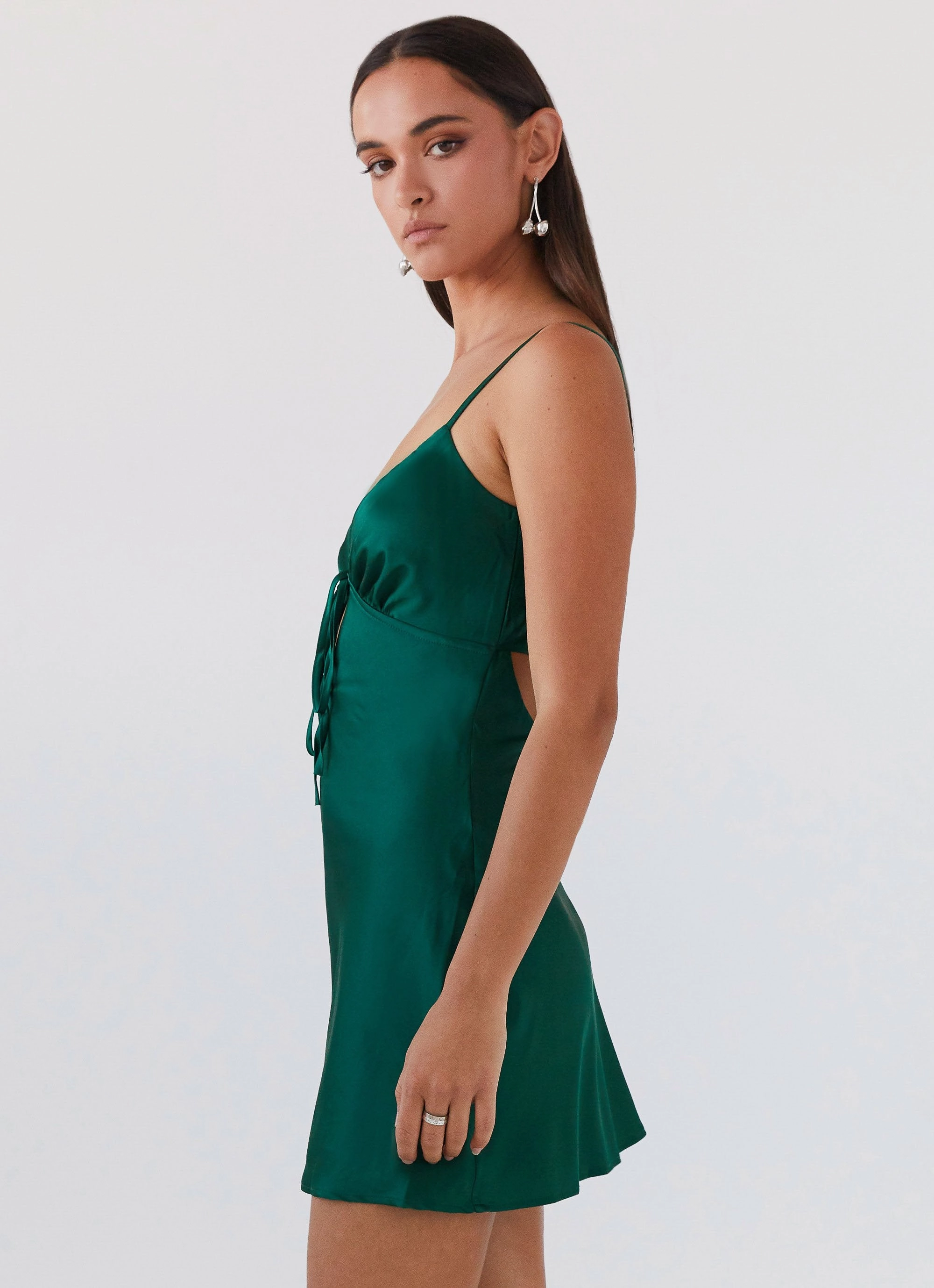 Flora Satin Mini Dress - Forest Green Quick Fit